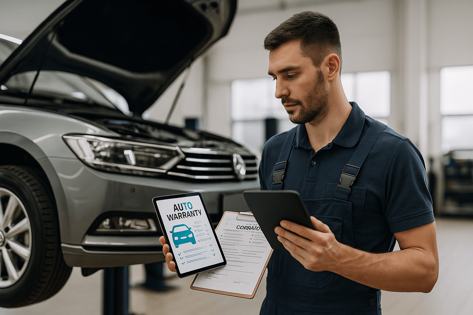 Auto warranty coverage and car service illustration
